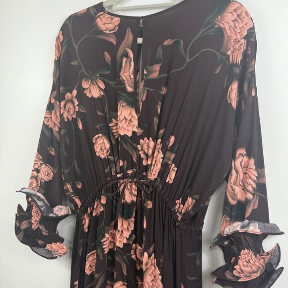 Johanna Ortiz X H&M NWOT Brown Floral Dress Small Hi Low Maxi Ruffle Tiered - Picture 7 of 16